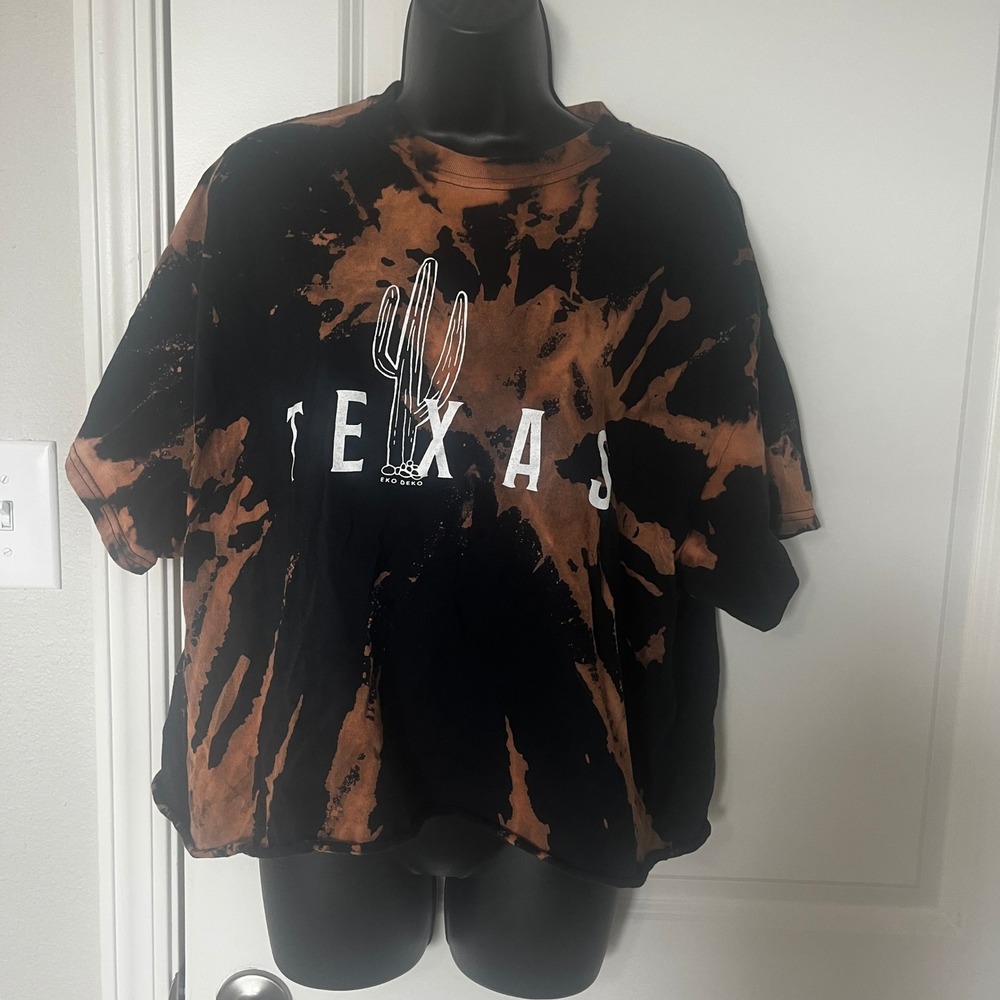 Eko Deko Texas Cactus Bleach Dye Crop‎ Top Shirt XL